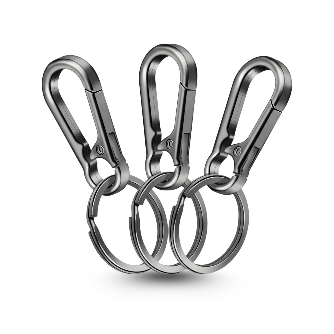 3er Set graue Metall-Schlüsselkarabiner mit Schlüsselringen, robust und praktisch für Schlüssel, Rucksäcke, Taschen und kreative DIY-Projekte